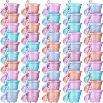 Sosation 100 Pcs Sand Buckets and Shovels for Kids Bulk 5.5 Inch Plastic Castle Model Sand Buckets and Beach Shovel Toys Beach P