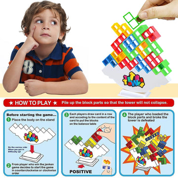 Towingo 64Pcs Tetra Tower Game, Stack Attack Board Game For Kids And Adults, Fun Uzzle Family Games Team Toys Building Block