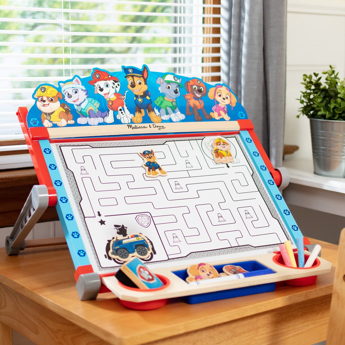 Melissa & Doug PAW Patrol Double-Sided Art Center Easel, 33 Pieces, Red and Blue, Model 33305, One Size, Plastic