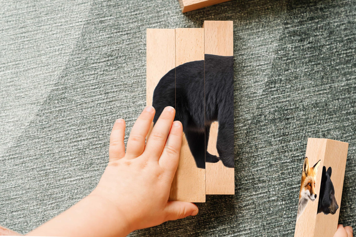 Wooden Animal Chunky Puzzles For Toddlers 2+ Years - Montessori 4 In 1 Woodland Creature Block Puzzle Toy