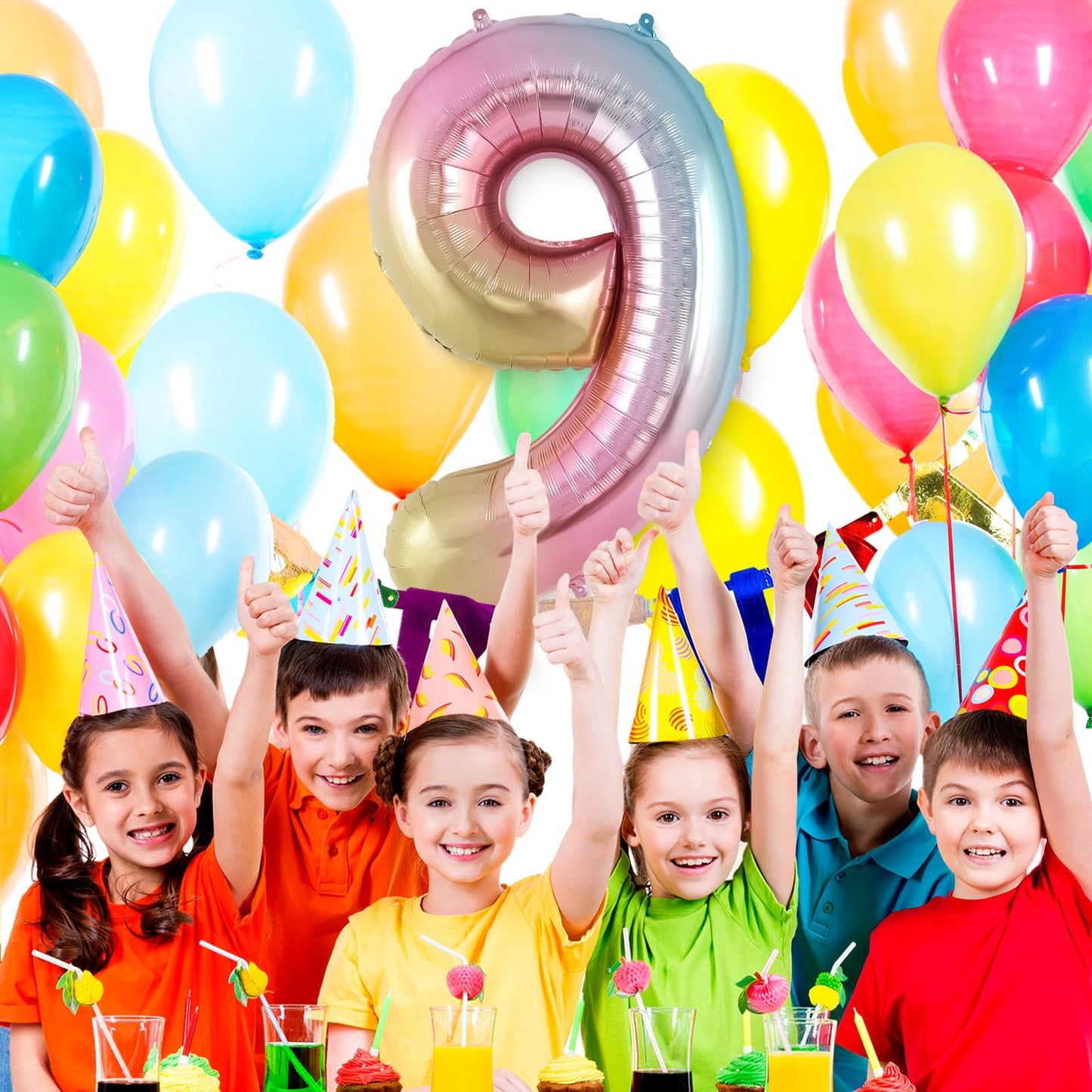 Rainbow Gradient Number 9 Balloon, 40 Inch Big Large Foil Number Balloons, Jumbo Mylar Number 9 Balloons For 9 Year Old Birthday