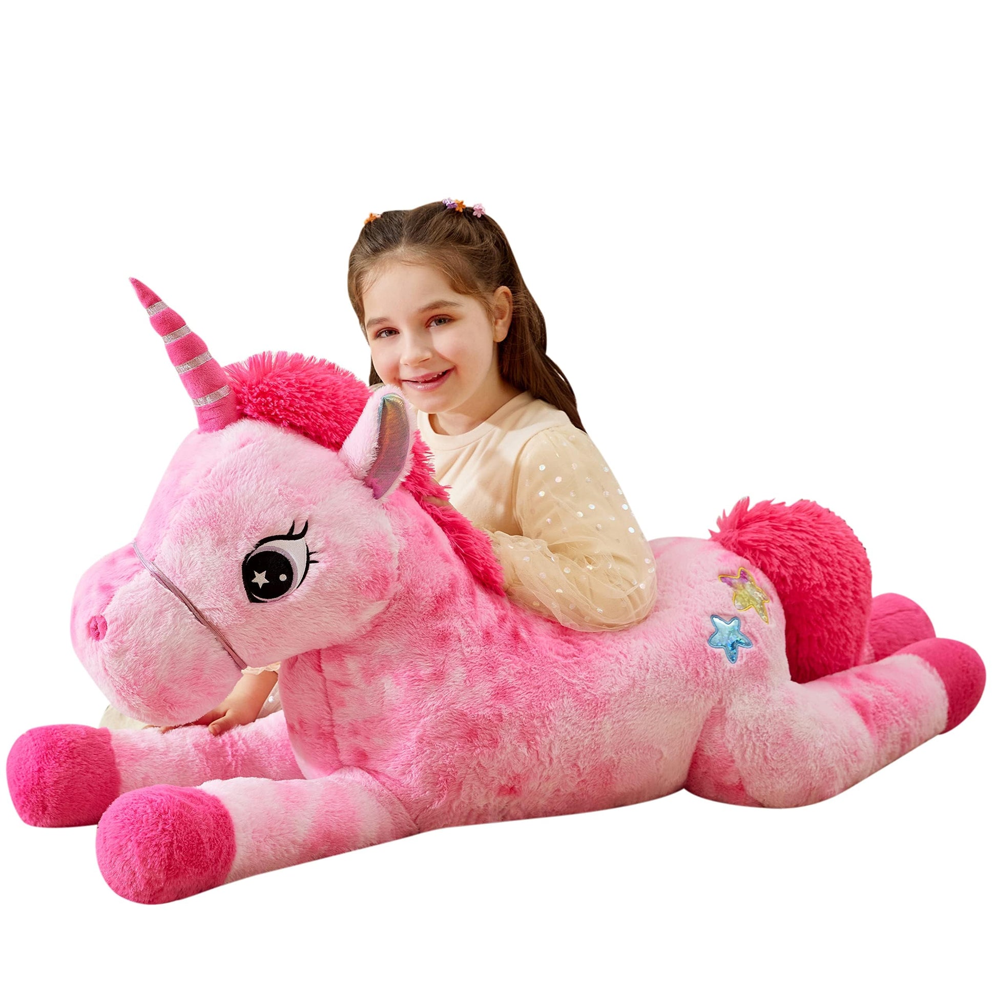 Ikasa Giant Unicorn Stuffed Animal Plush Toys, Licorne Soft Toy Large Cute Huge Big Size Jumbo Kawaii Fluffy Plushy Fat Oversized Plushie,Gifts For Kids Girls (Pink, 43 Inches)