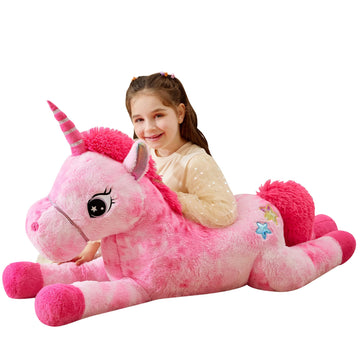 Ikasa Giant Unicorn Stuffed Animal Plush Toys, Licorne Soft Toy Large Cute Huge Big Size Jumbo Kawaii Fluffy Plushy Fat Oversized Plushie,Gifts For Kids Girls (Pink, 43 Inches)