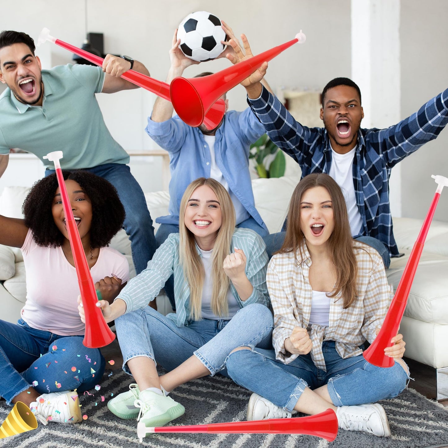 Cagemoga 6 Pieces Collapsible Stadium Horn 24 Inch Plastic Trumpet Horn Stadium Horn Noise Maker For Sporting Events Sports Them