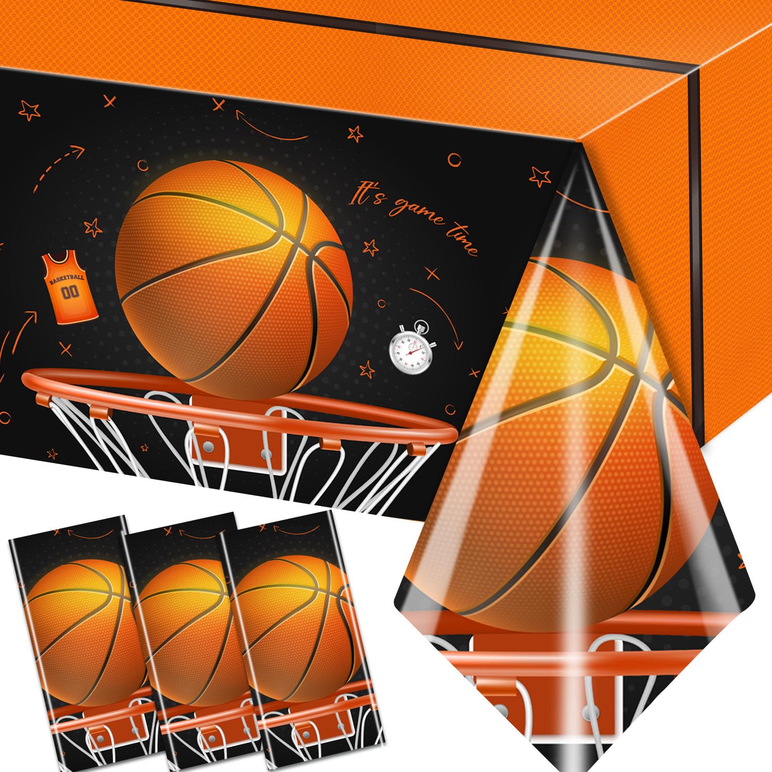 Basketball Tablecloth, 3 Pcs Basketball Birthday Decorations Rectangle Plastic Table Cover, Disposable Table Cloths For Basketba