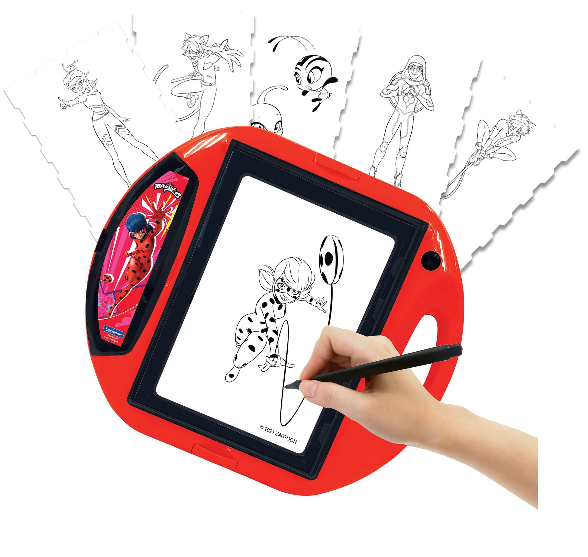 Lexibook, Miraculous Ladybug Cat Noir, Drawing Projector, 4 Stamps, 10 templates, Lighting Screen, 1 Pen Included, Artistic and 