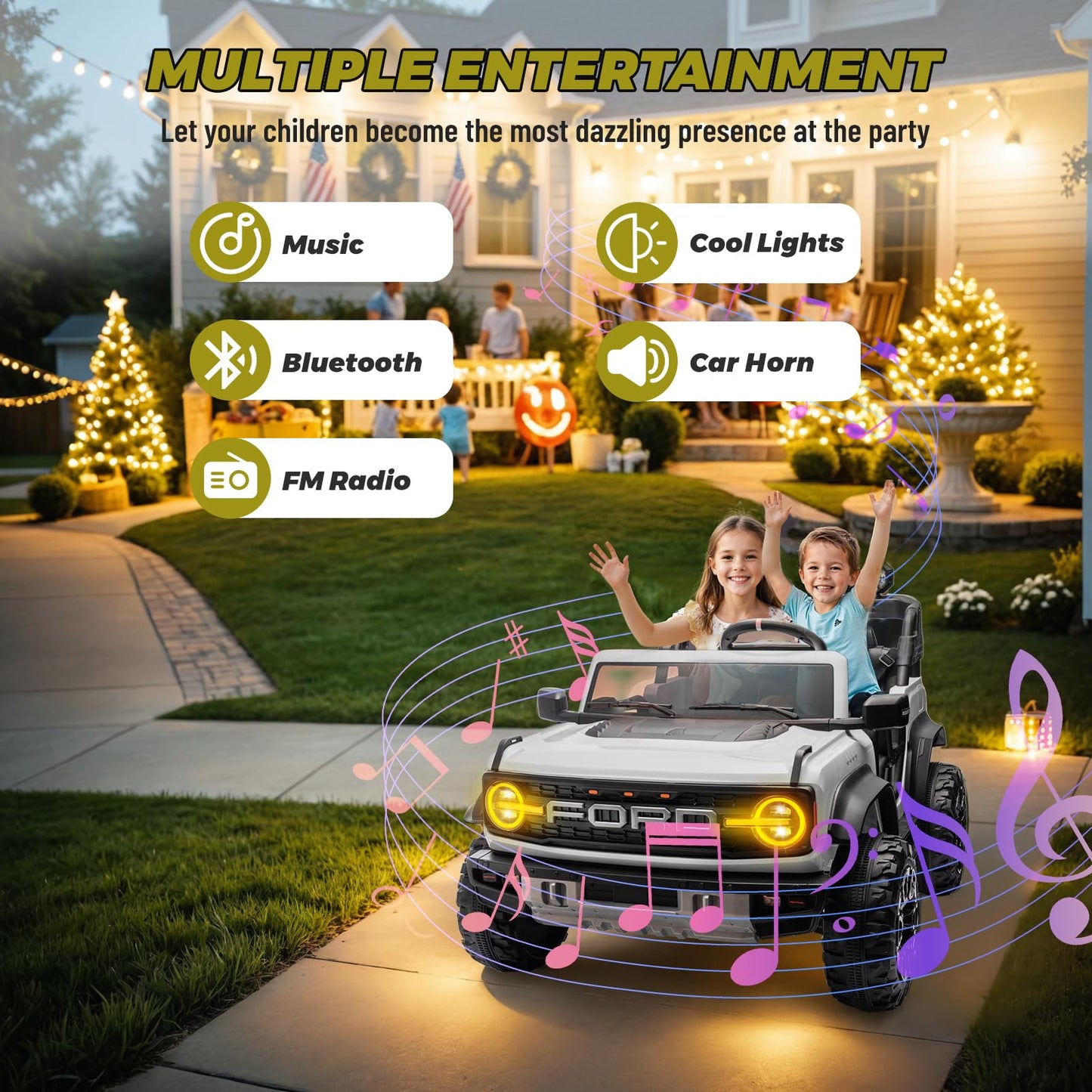 Enyopro 24V Ride On Toys For Big Kids, Licensed Ford Bronco Raptor 2-Seater Electric Car W/Remote Control, 21'' Spacious Seat, 2