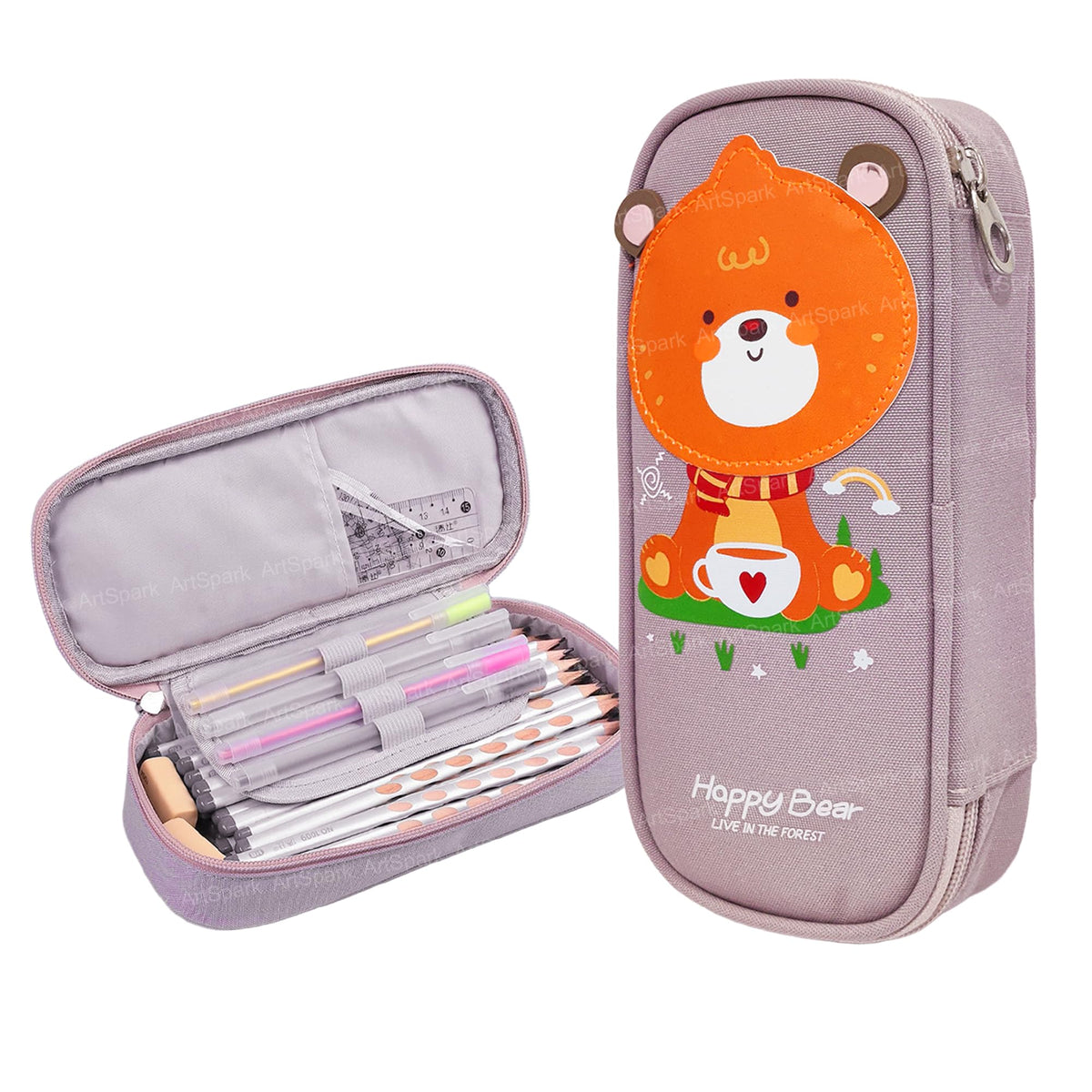 ArtSpark Pencil Pouch for Kids  Bear Theme Pouch for Girls, Multipurpose Zipper Pouch Students, Stationary Organizer Pouch for 