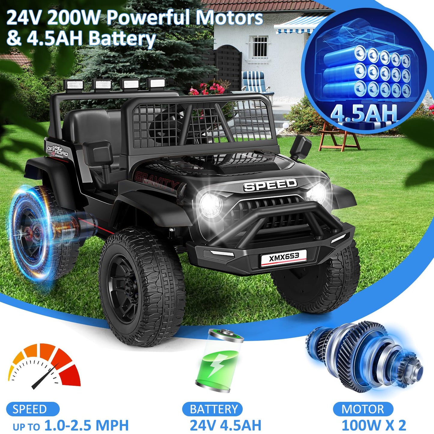 Hikole 24V Ride on Toys for Big Kids, Kids Electric Car with Parent Remote, 2  100W Motors, Shock Springs, Fast/Slow Speeds, Dri