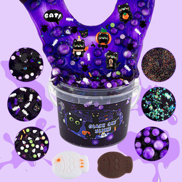 300Ml Black Cat Slime With Clay, Dark Purple Clear Slime Kit For Girls Ages 8-12 With 9 Packs Slime Add-Ins, Slime For Kids Party Favors, Non Stick Slime Toys Birthday Halloween Christmas Easter Gifts