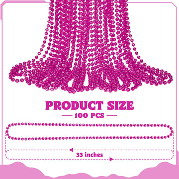 100 Pcs Mardi Gras Beads, 33'' Rosered Beaded Necklace Bulk, Breast Cancer Awareness Accessories Set, Carnival Beads Parade Thro
