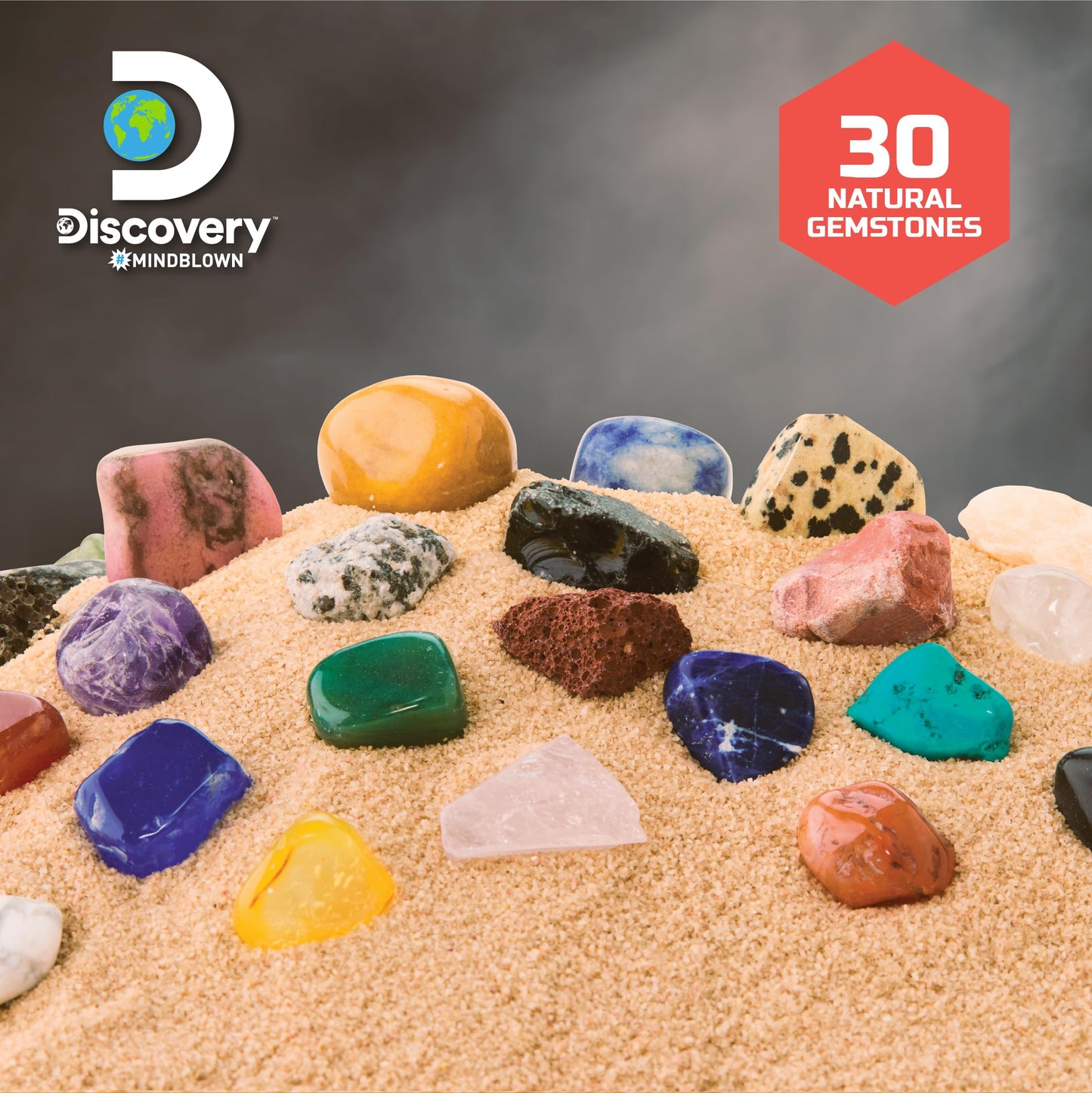 Discovery Gemstone Panning Stem Kit - Pan For 30 Real Gems| 2 Sifting Pans, Sand & Learning Guide| Educational Science Activity