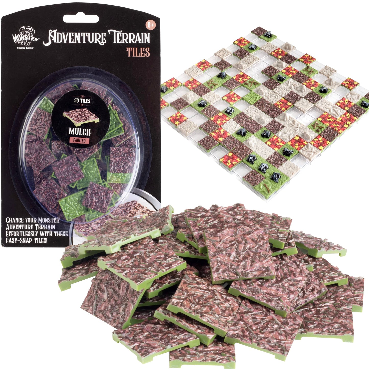 Monster Adventure Terrain- 50Pc Mulch Tile Expansion Pack- Painted 1X1 Tile Set- Amazing Tabletop Terrain In Minute- Customize Your D&D And Pathfinder Dungeons