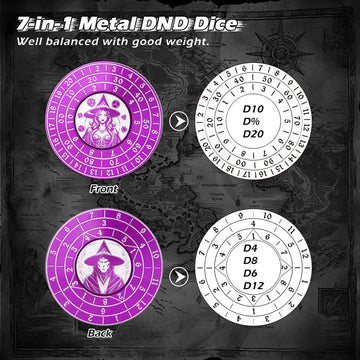 PJOY Spinner Dice 7-in-1 Metal DND Dice Set Built-in D4, D6, D8, D10, D%, D12 and D20 Unique Dice Spinner Wizard Metal D&D Dice