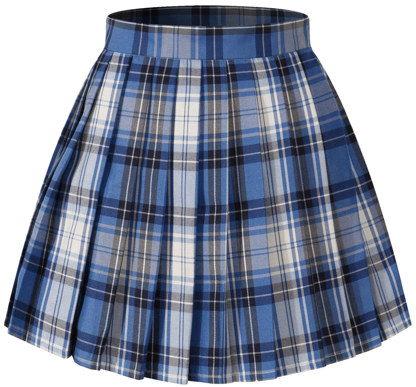 Girl'S School Uniform Plaid Pleated Costumes Skirts (M, Blue White Black)