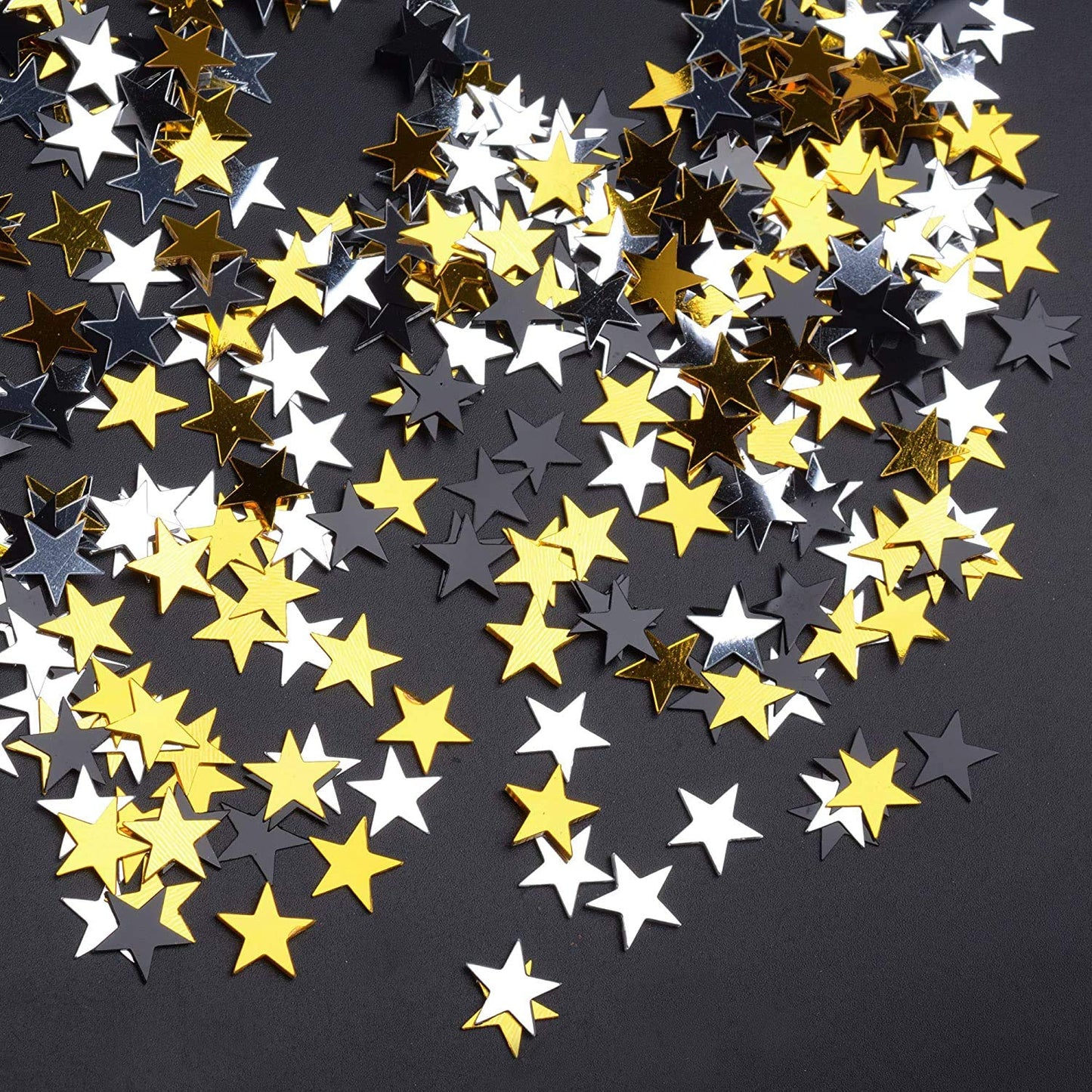 Glitter Stars Confetti Table Confetti Black Gold and Silver Metallic Star Confetti - 30 Gram, 10mm