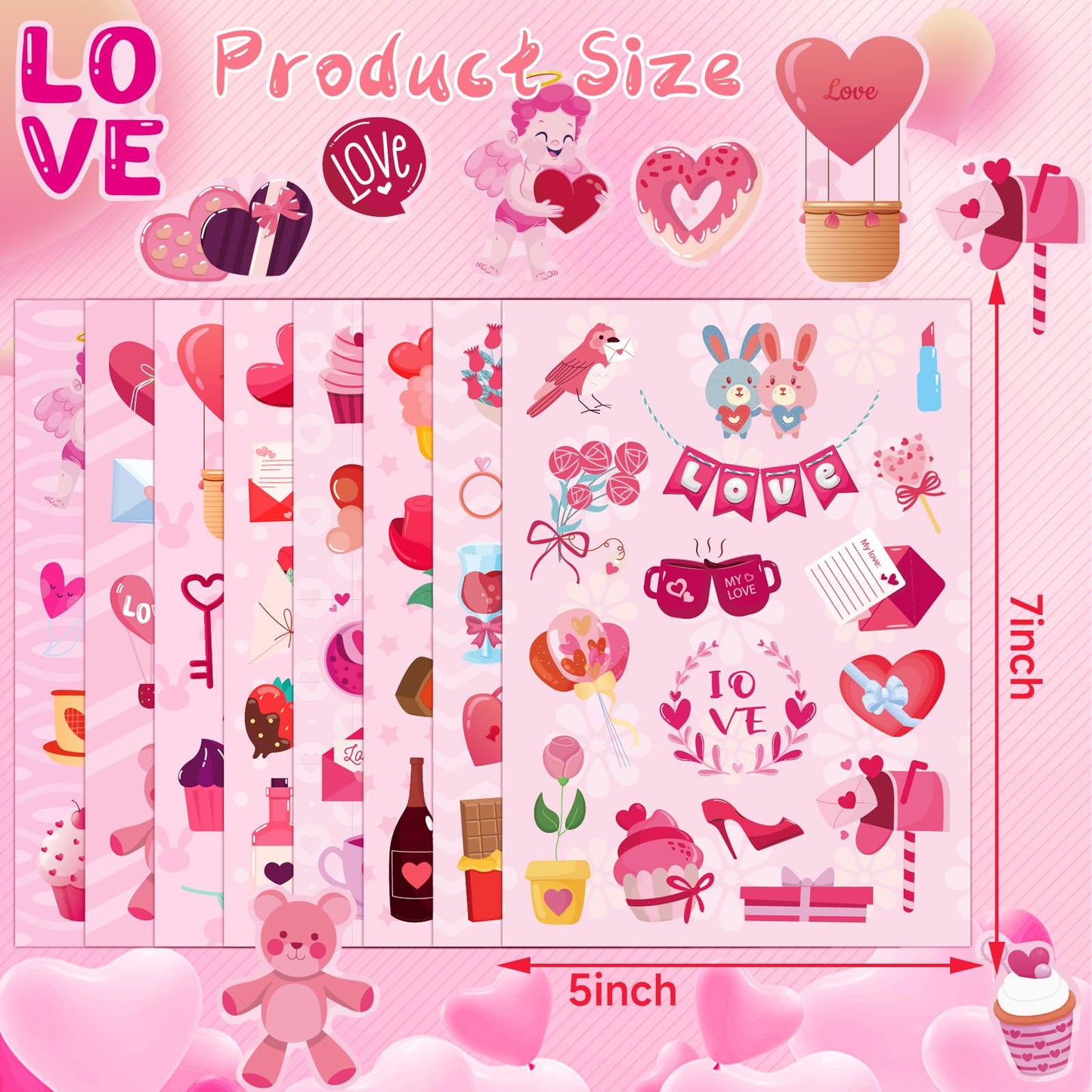 UPINS 48 Sheets Valentine Heart Stickers, Colorful Heart Stickers Kids Valentine Stickers for Labels Scrapbook Love Wedding Part