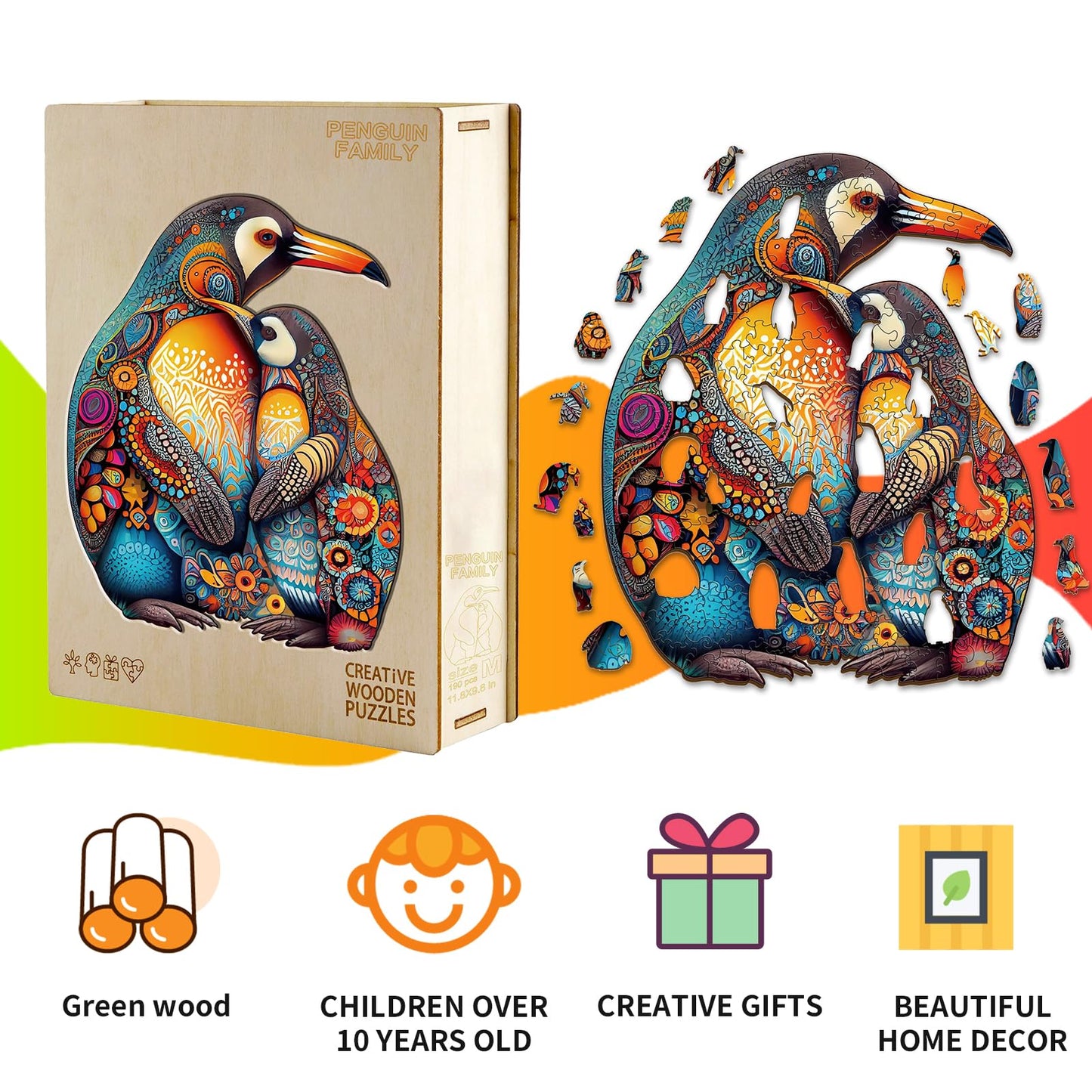 Kaayee Wooden Jigsaw Puzzles-Wooden Puzzle Adult Unique Shape Advanced Penguin Wooden Jigsaw Puzzle For Adult, Family Puzzles 15
