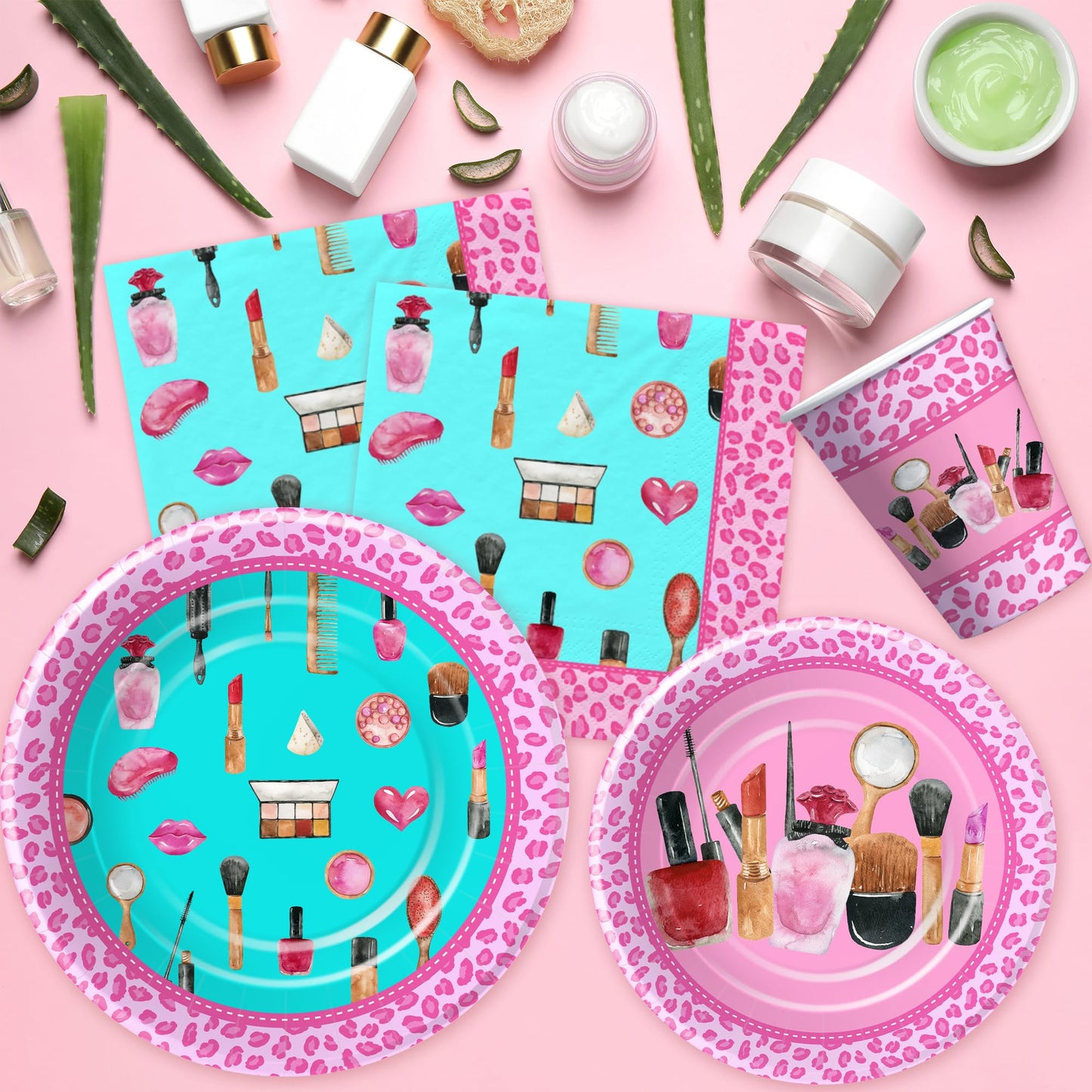HIPVVILD Spa Party Decorations Tableware For Girls, Spa Makeup Birthday Party Supplies, Spa Party Plate, Napkin, Tablecloth, For