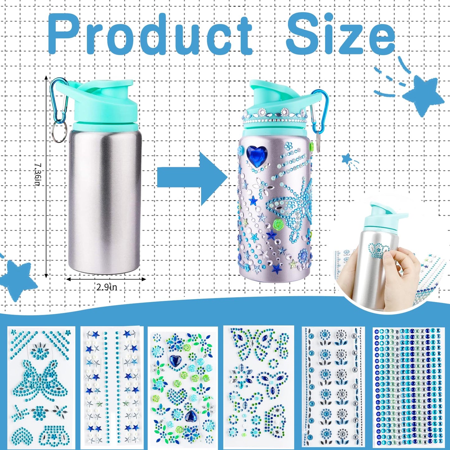 Gift For Girls, Decorate Your Own Water Bottles With Gem Art Stickers, Stickers For Water Bottles, Art Kits For Kids 9-12 Girls,