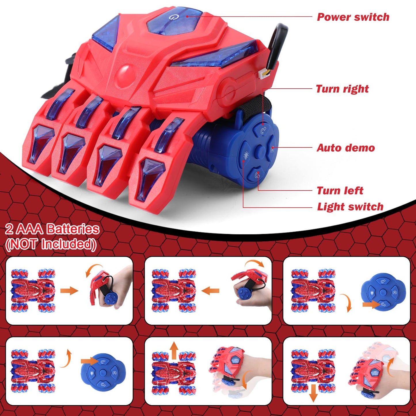 Punieayi Gesture Sensing Remote Control Car, 2.4Ghz RC Cars with Wholebody Light & Headlight, Hand Controlled Double Sided Recha