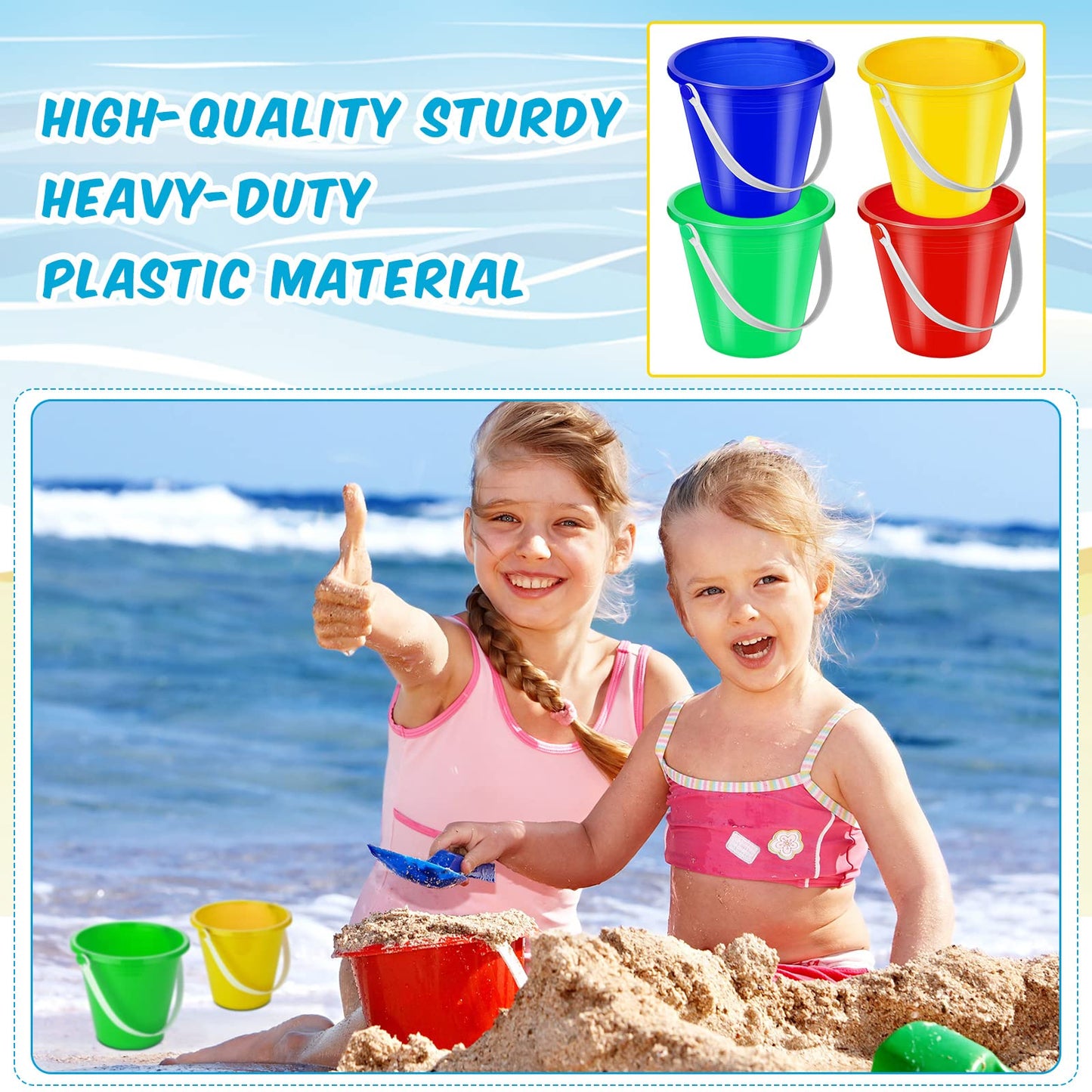 Didaey 24 Pcs 5 Inch Beach Bucket Sand Buckets Colorful Fun Plastic Pails And Sandcastle Mold For Kids Toddler Tool Summer Beach