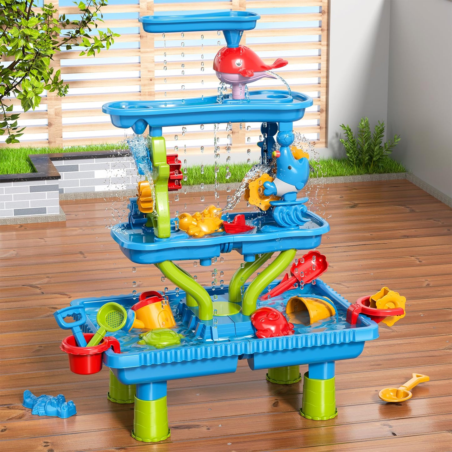 Watudou 4-Tier Sand And Water Table For Kids, Outdoor Splash And Play Activity Set For Boys And Girls Ages 3 4 5 6 7 8 Years, Su