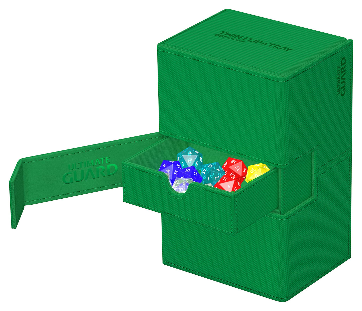 Ultimate Guard Twin Flip'N'Tray 160+, Deck Case For 160 Double-Sleeved Tcg Cards + Dice Tray, Green, Independent Magnetic Closur