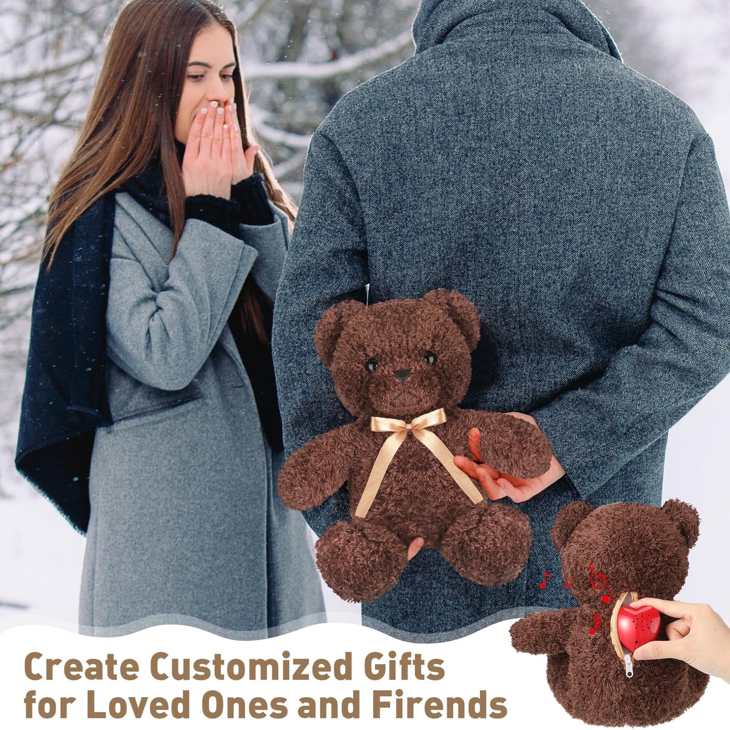 2 Pcs Bear Stuffed Animals With Voice Recorder Set, 60 Seconds Voice Sound Recorder Module 16 Inch Soft Plush Bear Cute Stuffed