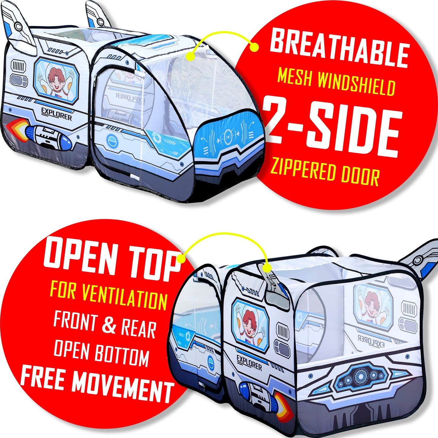 Kids Pop Up Play Tent - Spaceship Indoor Outdoor Rocket Ship Playhouse Tent Games Party Children Foldable Tent Birthday Toy For