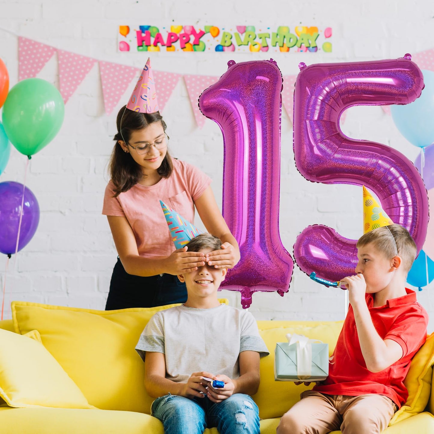 Giant Number 15 Balloons, 40 Inch Laser Hot Pink Foil 15 Balloon Number Men Anniversary Decor, Bright Pink Helium Self Inflating