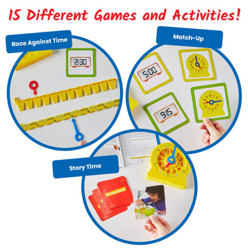 Hand2Mind Telling Time Basics Center Kit - Learn To Tell Time Activity Set With Analog Classroom Clock For Kids