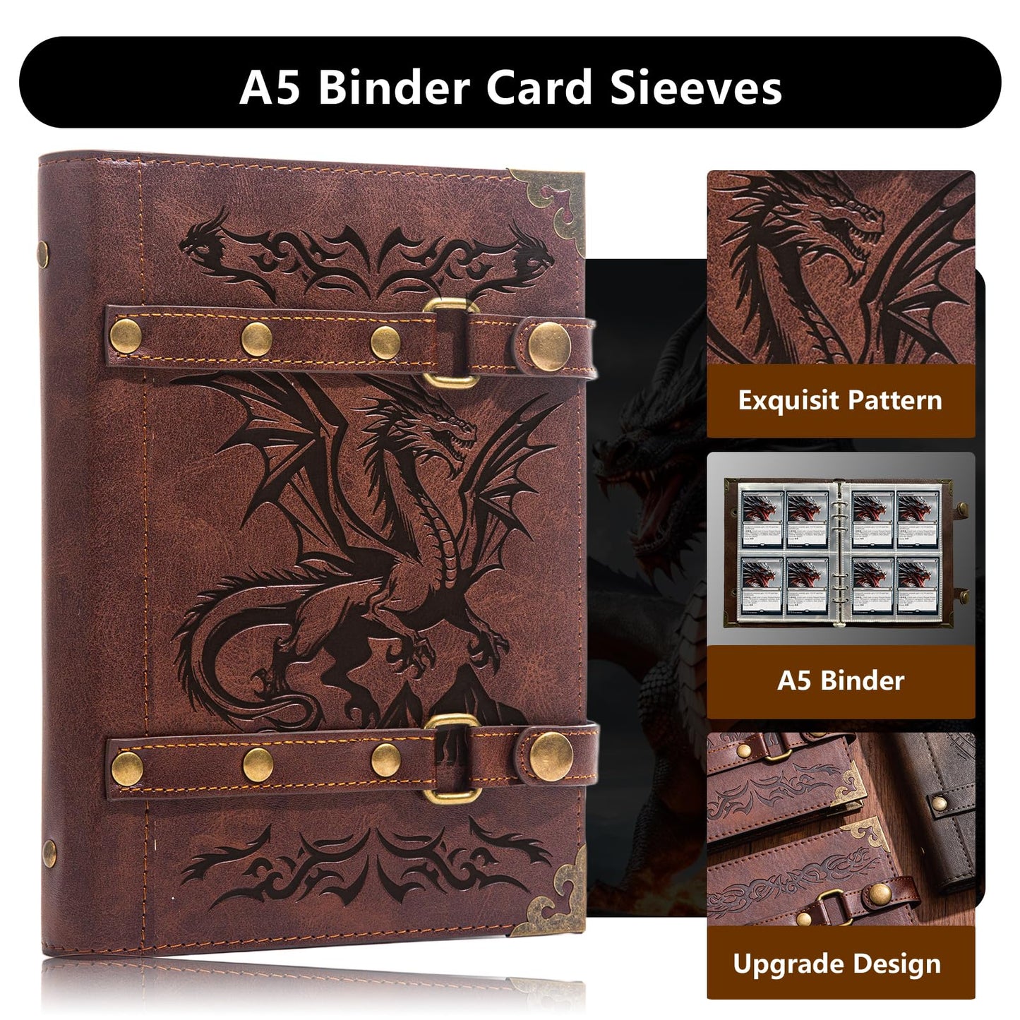 DDFE 4 Pocket Card Binder enhanced Trading Card Binder 240 Double Sided Pocket Portable Card Collection Binder Collector Card Album Card Folder For MTG TCG Sports Cards Game Cards(x2-Dragon-Red)