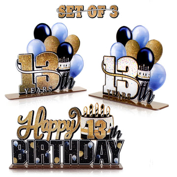 Lingteer Happy 13Th Birthday Gold Acrylic Table Topper Centerpieces Set - Cheers To Thirteen Years Old Birthday 13Th Bday Party Gift Decorations.