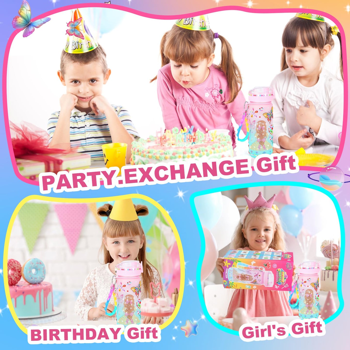 Decorate Your Own Water Bottle Kits For Girls Age 4-13, Butterfly Gem Girls Diamond Painting Crafts, Arts And Crafts Kits Toys Birthday Gifts For 4-12 Year Old Girls Kids (Butterfly 600Ml)