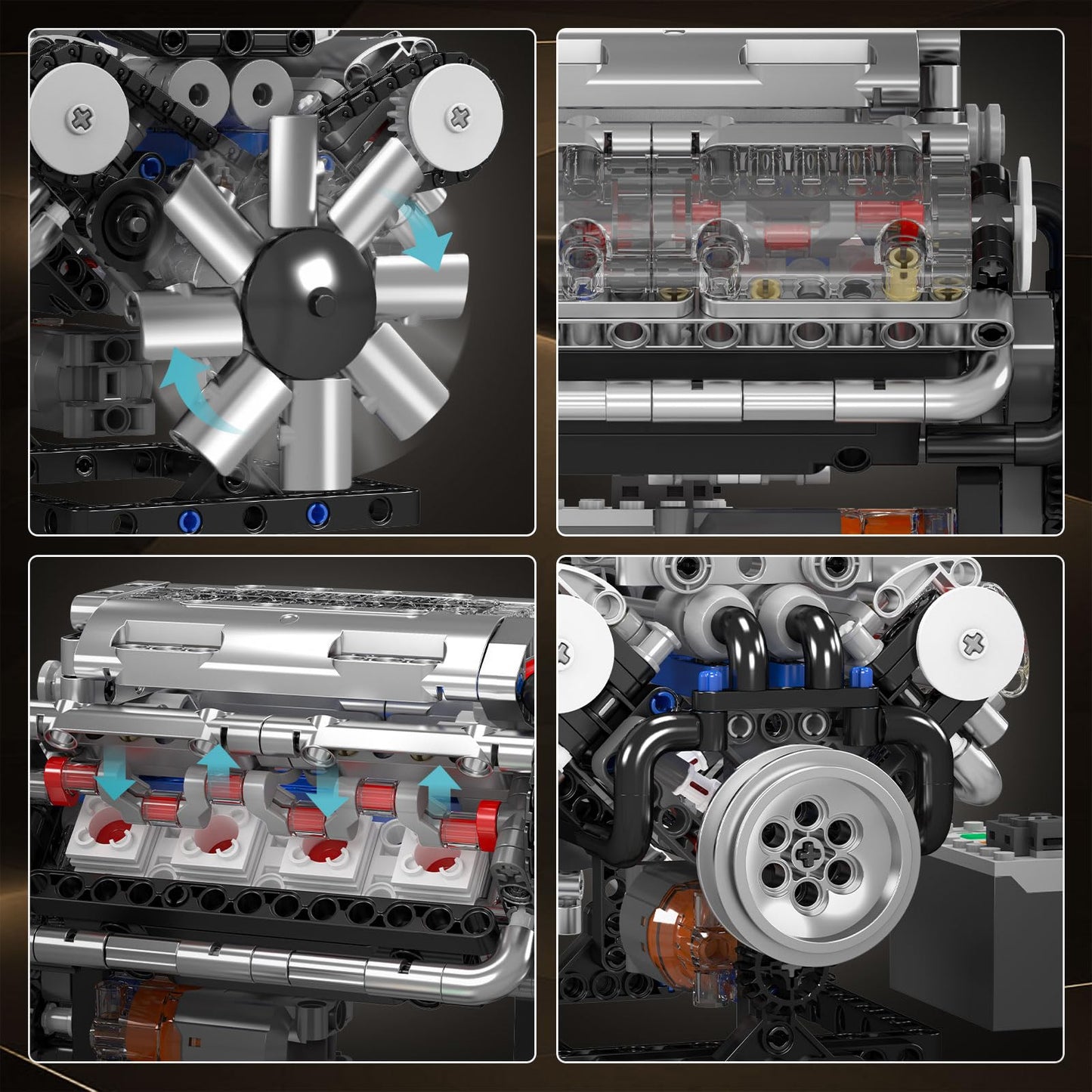 Mould King 10088 V8 Engine Model Kit - 535 Pcs To Build Your Own Mini Engine That Works - Diy Stem Mechanic Engineering Construction For Kids/Teens, Hobby Building Blocks Kit For Adults