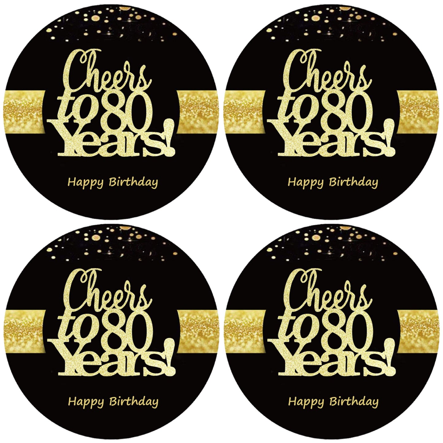 Sumerk 48 Pcs Cheers To 80 Stickers Large Bottle Stickers 80Th Birthday Stickers Card Seals 2 Inches Round Happy Birthday Party