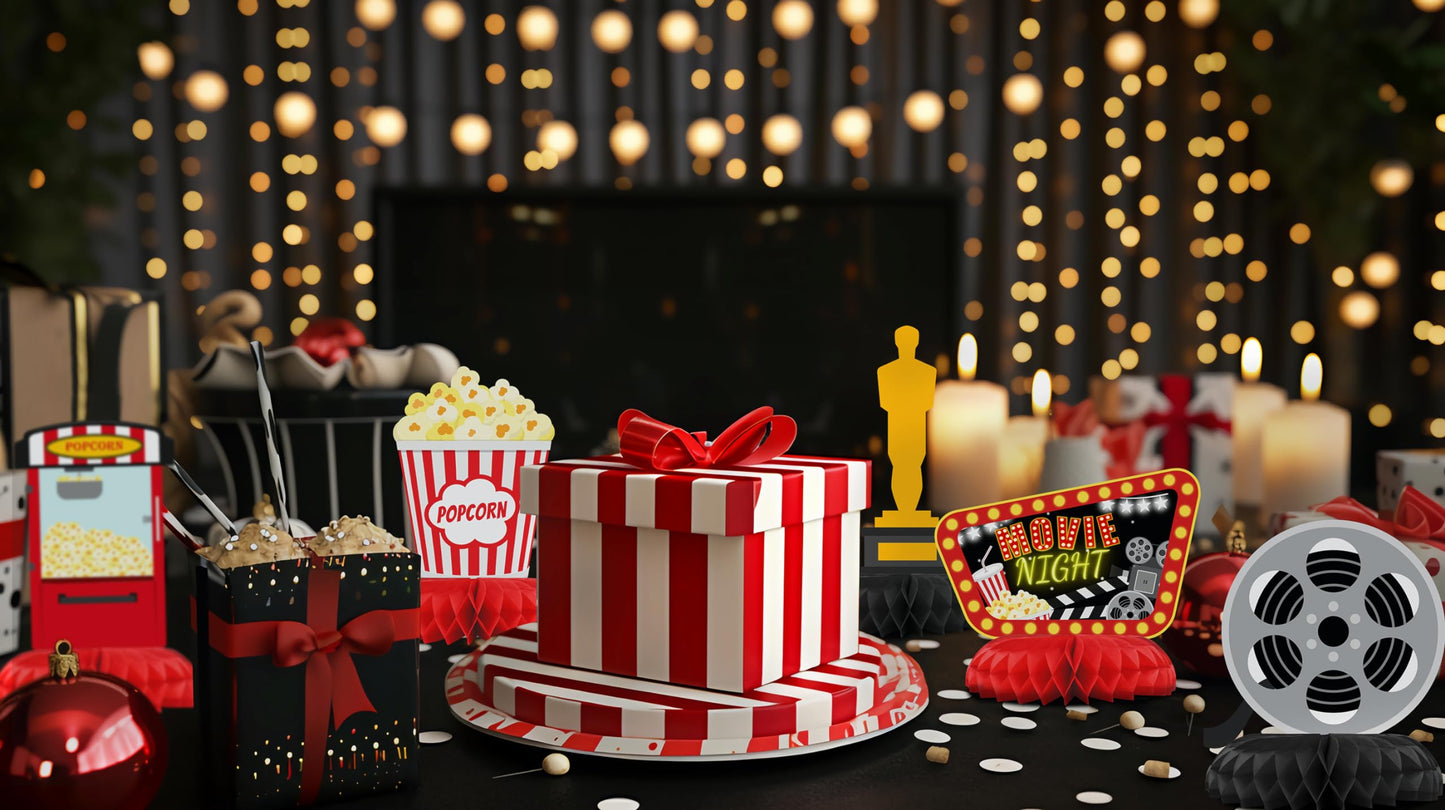 Hapibidesign Movie Night Party Decorations - Honeycomb Centerpieces For Movie Night Birthday Decor - Movie Night Table Decoratio