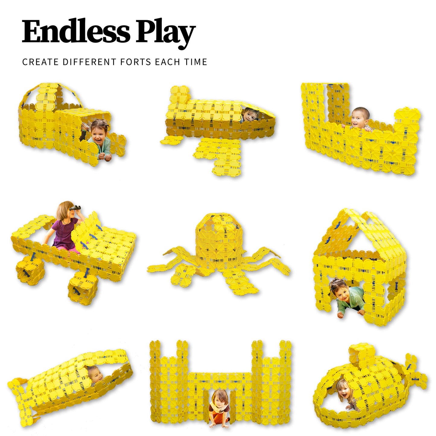 Fort Boards Yellow Deluxe Fort Building Kit - Indoor Outdoor Play Set for Kids Ages 5-12, STEM Educational Toy, Plastic