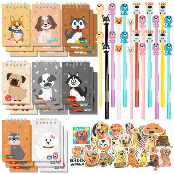 Dog Party Favors 148 Pcs Puppy Party Favors Bulk Dog Paw Mini Notebooks Pens Stickers Set for Dog Themed Birthday Party Supplies