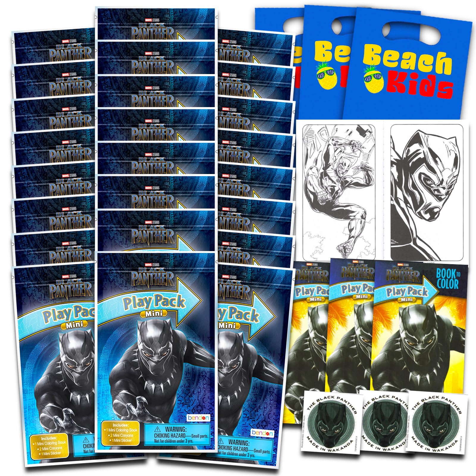 Marvel Black Panther Mini Party Favors Set - Bundle of 24 Grab n Go Play Packs with Coloring Pages, Stickers, More | Black Panth