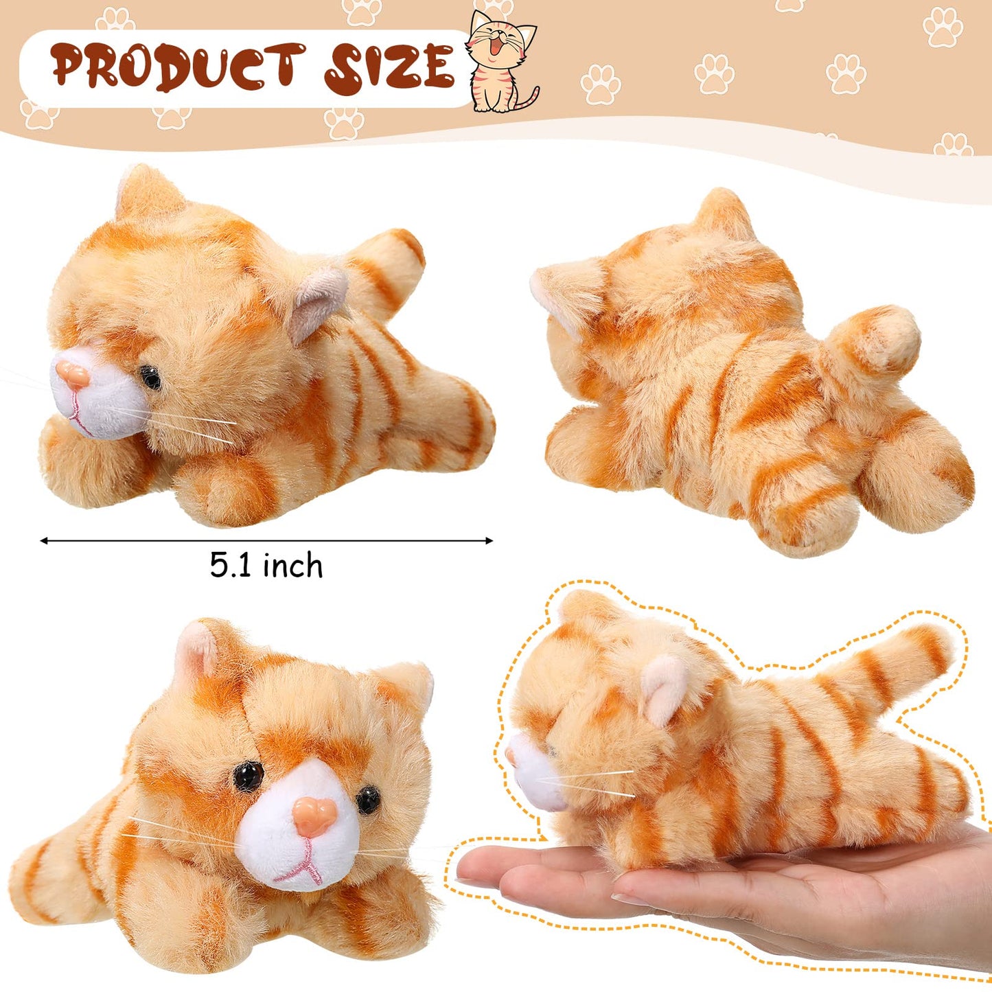8 Pieces 5 Inch Stuffed Animals Bulk Assorted Cute Stuffed Pet Plush Toys Small Plush Animals For Halloween Kid Classroom School Pet Party Favors Supplies Decoration (Lying Cat)