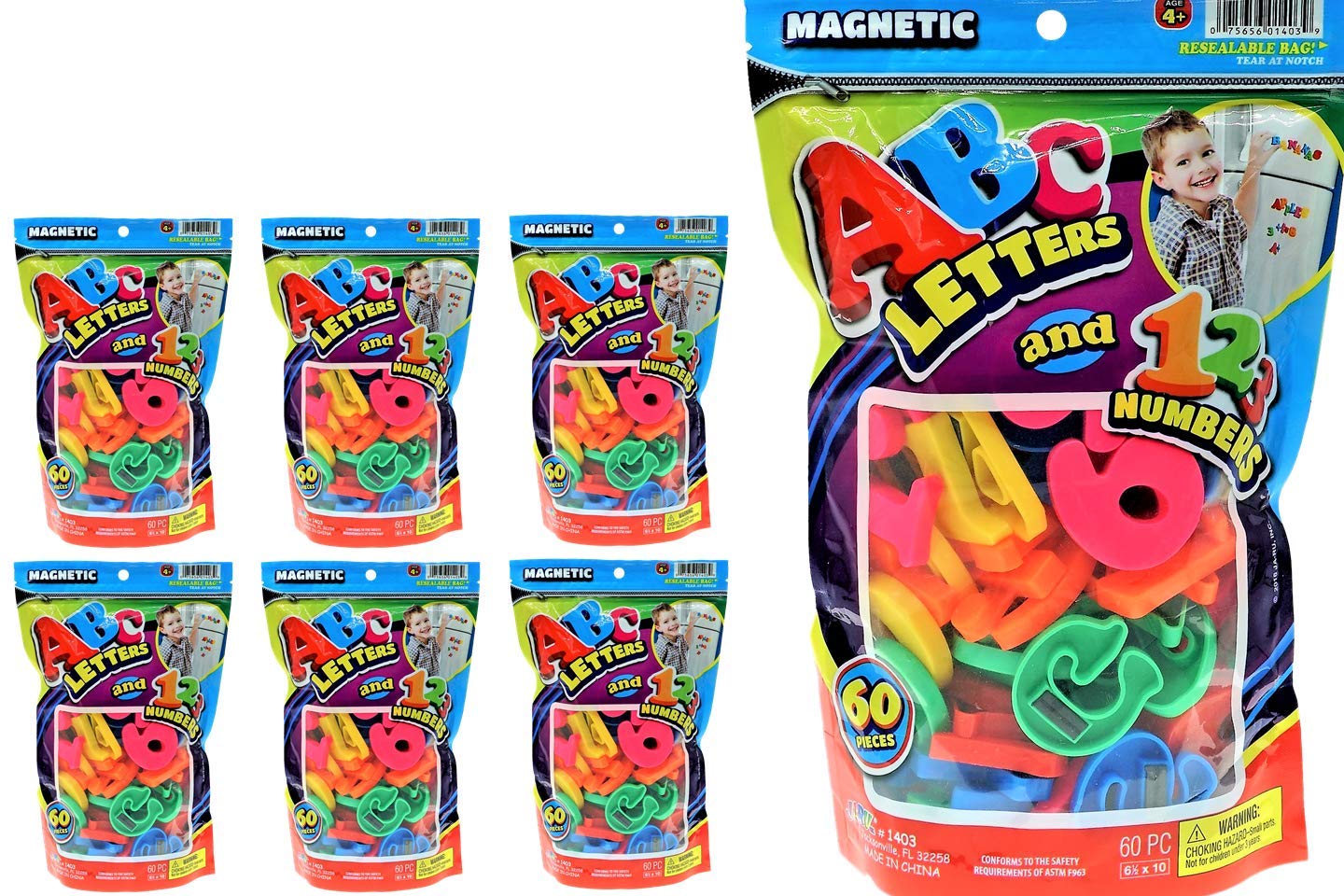 Ja-Ru Abc Magnetic Letters & Numbers W/Math Symbols Set (6 Packs) Colorful Fridge Magnetic Toy For Kids. Learning Alphabet & Mat