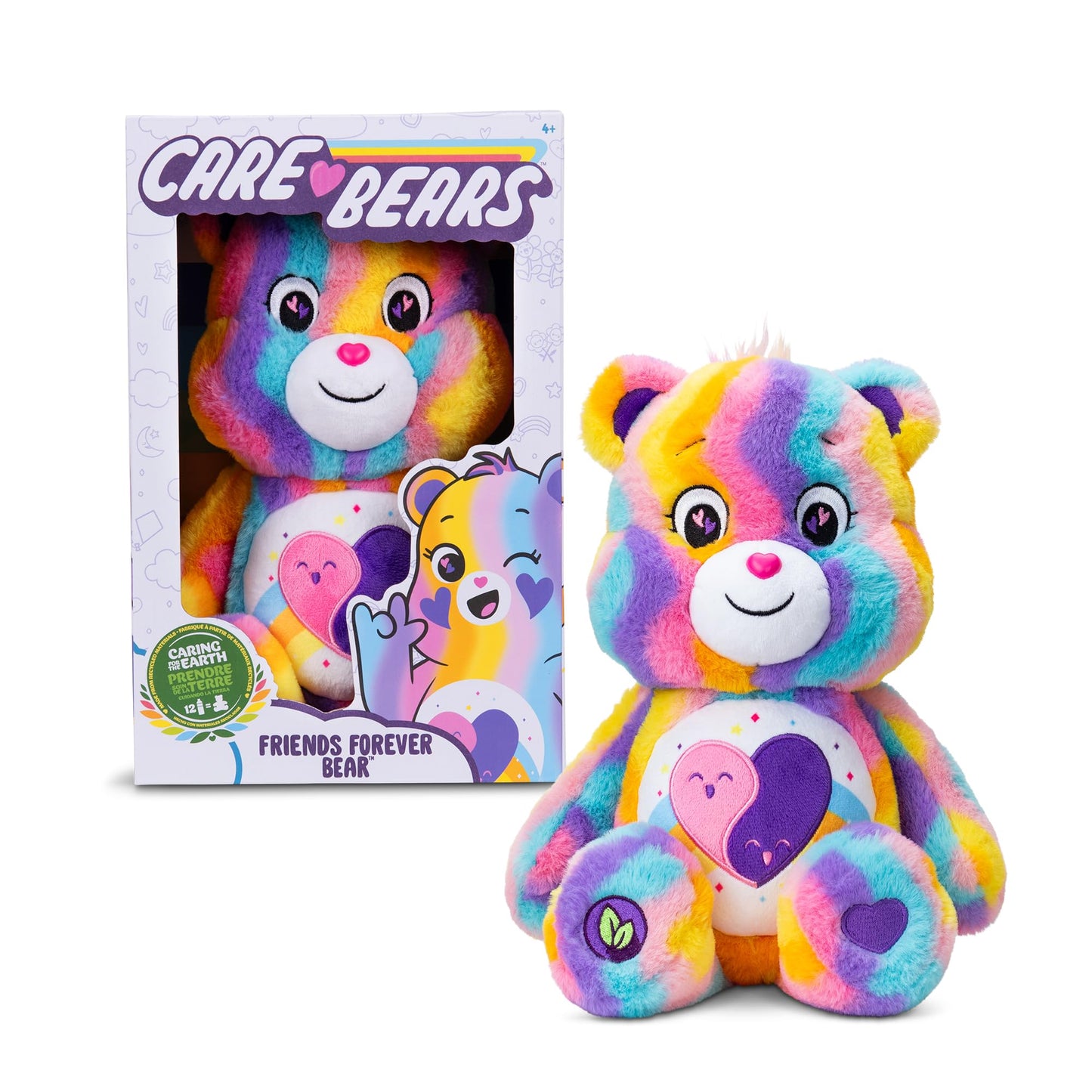Care Bears 14' Friends Forever Bear Plushie - Tie-Dye Multicolored Made From Recycled Materials! Soft And Huggable! – Good For Girls And Boys, Employees, Collectors, Ages 4+
