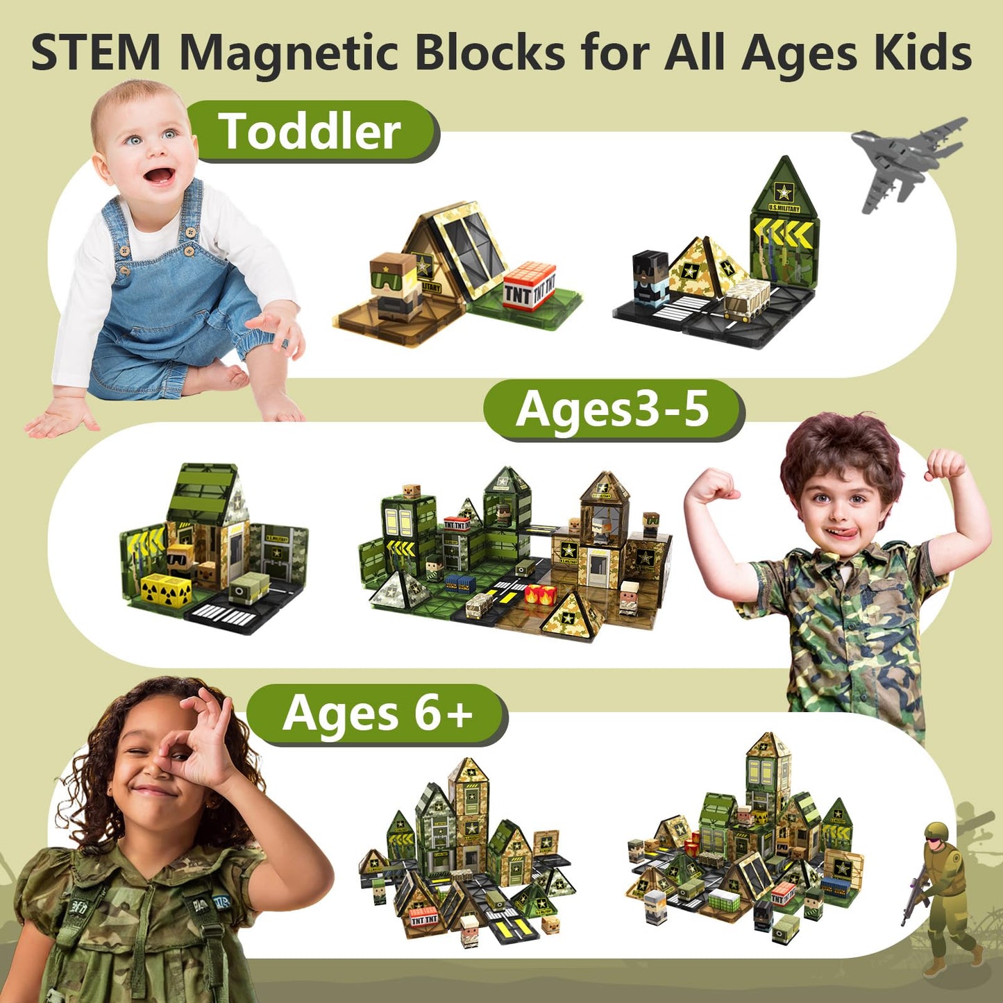 GobiDex 100PCS Magnetic Tiles Building Blocks for Kids, STEM Magnetic Blocks Building Toys with Army Men, Upgraded Magnets Birth