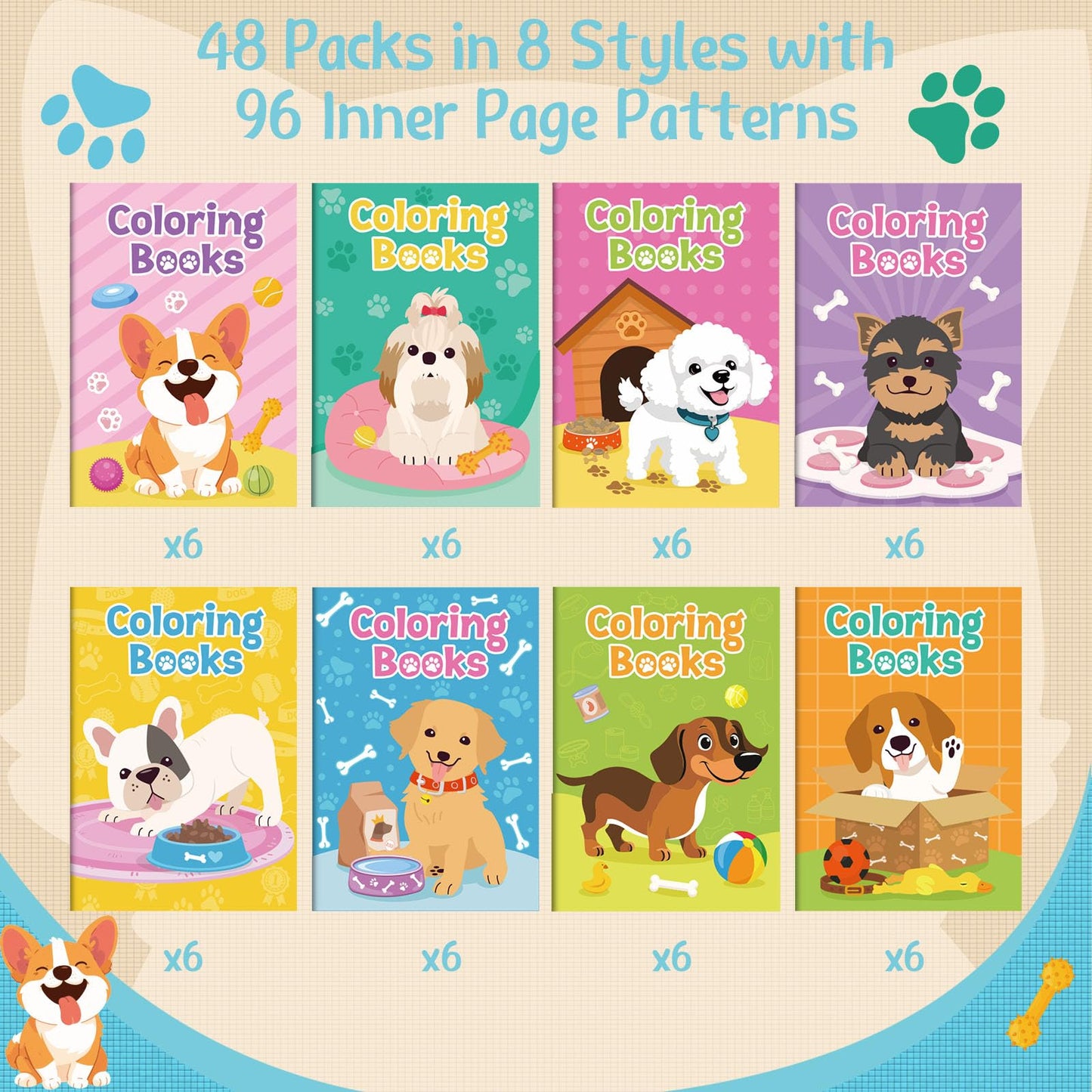 Spakon 48 Pcs Puppy Coloring Books Bulk Mini Dog Coloring Book Dog Themed Activity Pages Puppy Birthday Party Favors for Small P