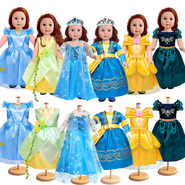 18 Inch Doll Clothes Accessories, 6Pcs Princess Costume Set With Crown Fits For 18 Inch Girl Dolls