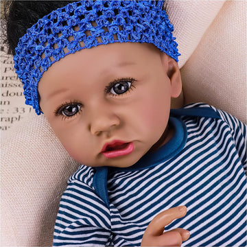 Maihao Reborn Baby Dolls Black Girl With Soft Body African American Real Life Babies Girl That Look Lifelike Newborn Baby Open Eyes 22Inch (Blue)