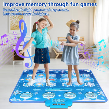Joyvalley Kids Dance Mat Toys - 2-Player Dance Pad Gifts For Girls Boys Toddlers 3 4 5 6 7 8 9 + Year Old Electronic Dancing Mat Floor Games Toy With Music Light Christmas Birthday Gift (Frozen Blue)