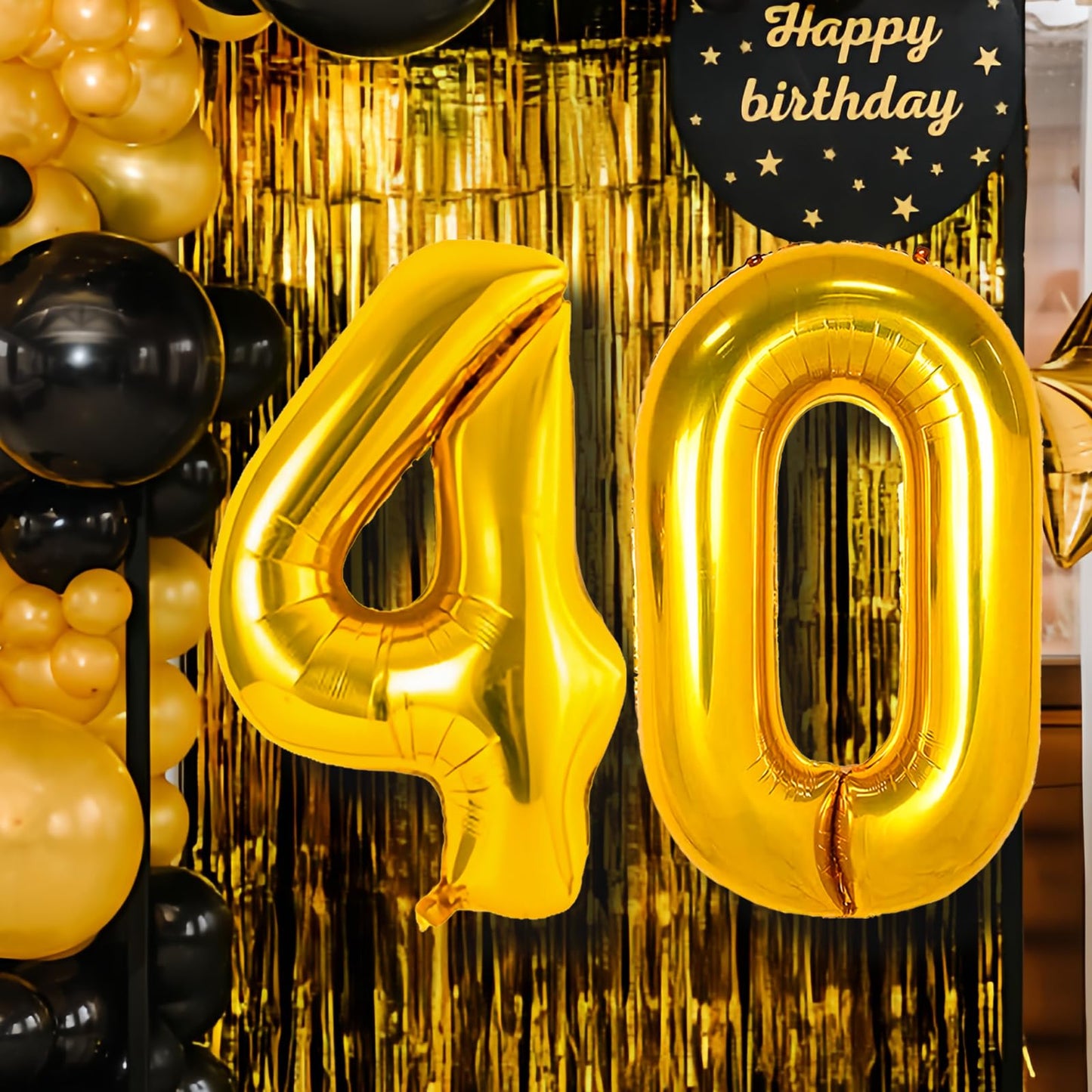 Large Gold 40 Balloon Number, 40Th Birthday Decorations, Foil Mylar Big Helium Numbers Balloons For Birthday Anniversary Decorat